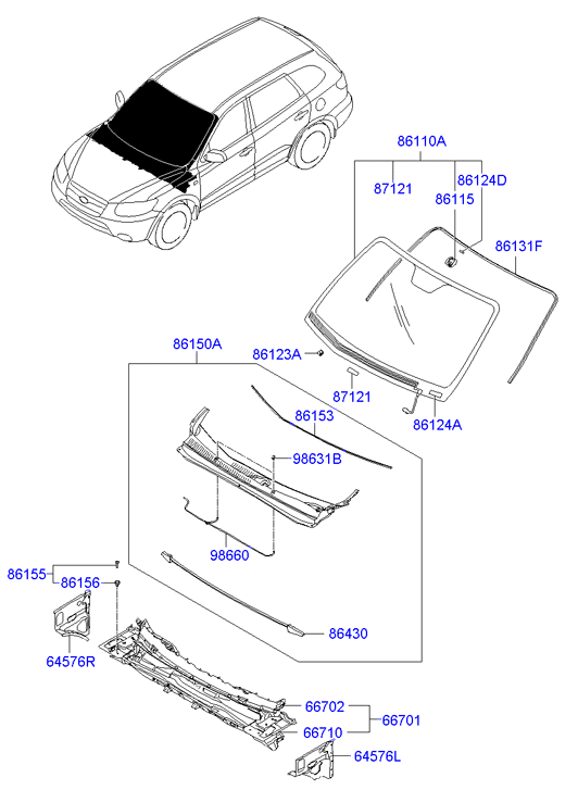 Grila sub parbriz Hyundai Santa Fe II