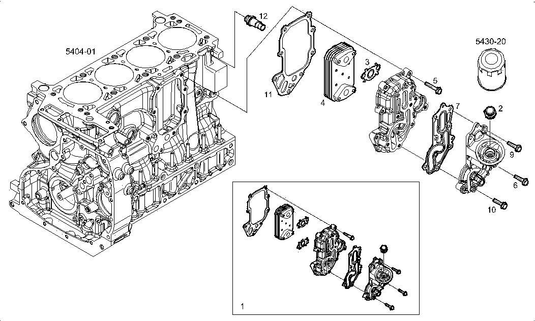 Corp filtru ulei cu radiator si garnituri motor 3,0 Iveco (poz.1)